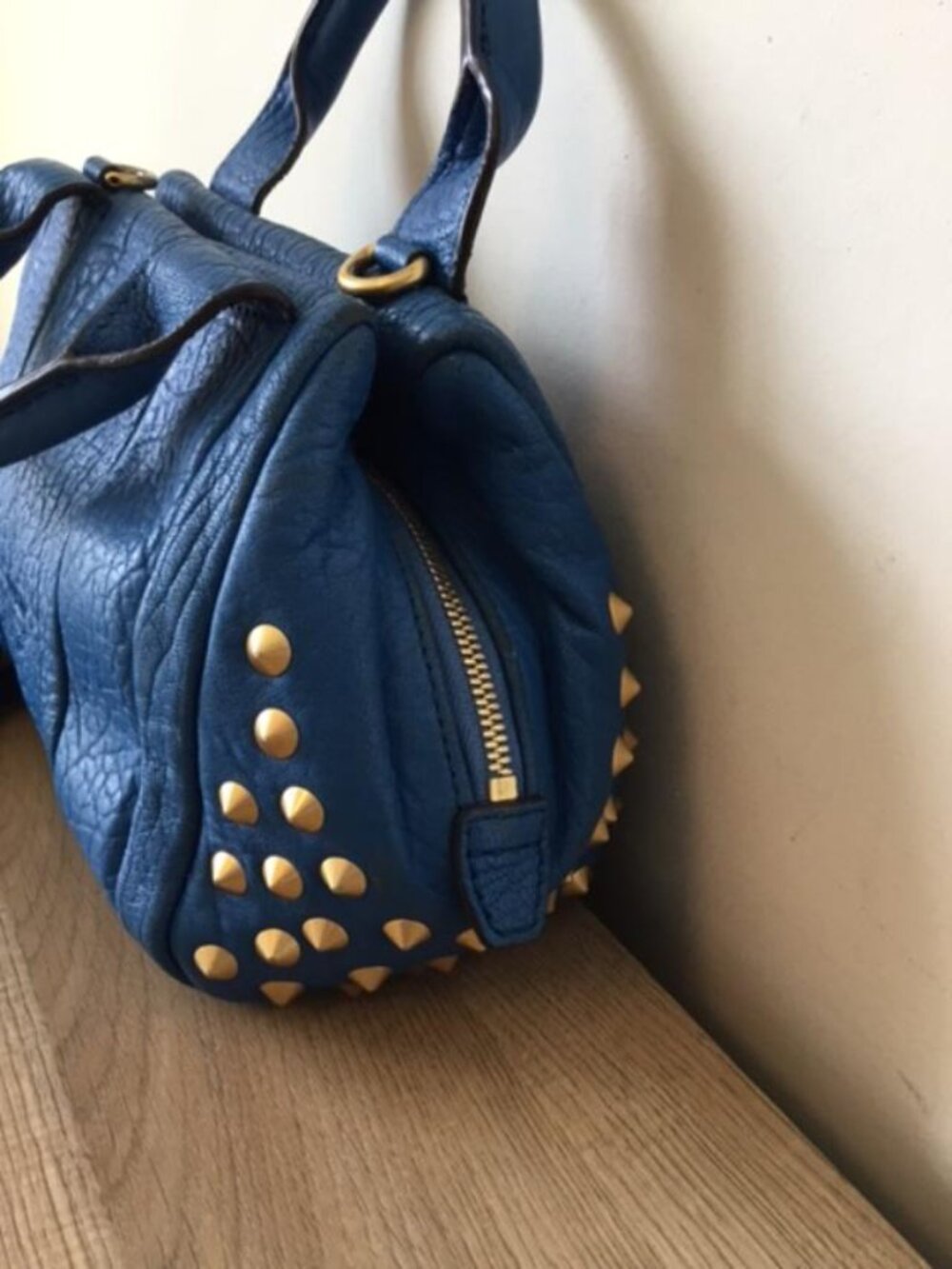 Authentic MCM Keana Studded Boston Satchel Crossbody Handbag Vibrant Blue P9076 - Picture 10 of 13